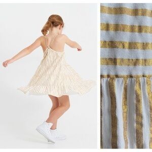 Velveteen White Metallic Gold Stripe Lara Sundress 14